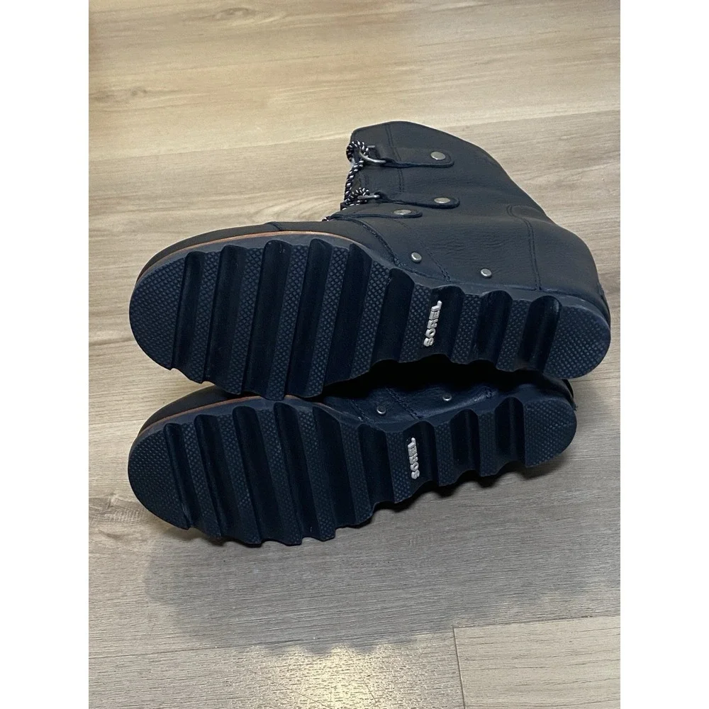 Sorel Joan of Arctic Wedge Black Leather Shearling Winter Snow Boots Women's 8.5